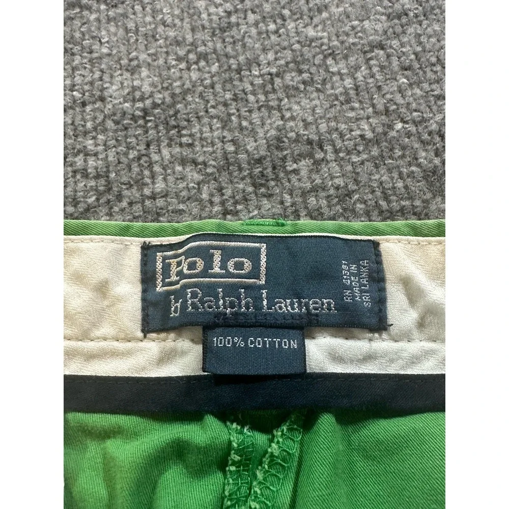VTG Polo Ralph Lauren Green Chino Shorts Cotton Sz 34 Mens Golf Flat Front